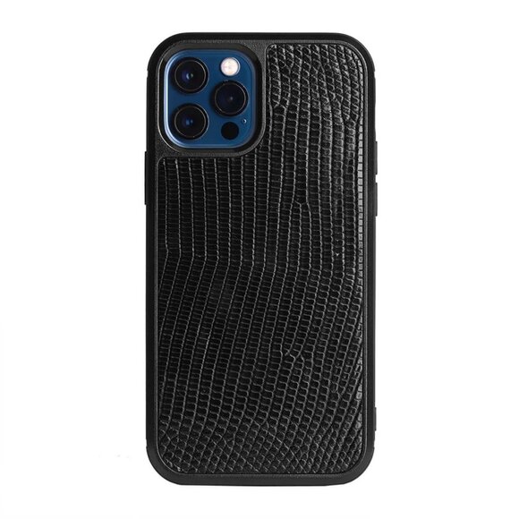 Luxury iPhone 12 & 12 Pro Skin - Genuine Lizard - Black - Picture 1 of 5